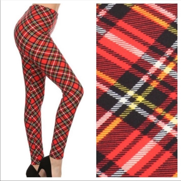 Red Plaid Skinny printed Leggings - Picture 5 of 7